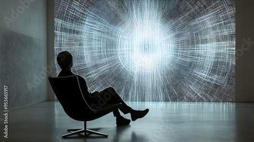 A man sits in a chair facin...