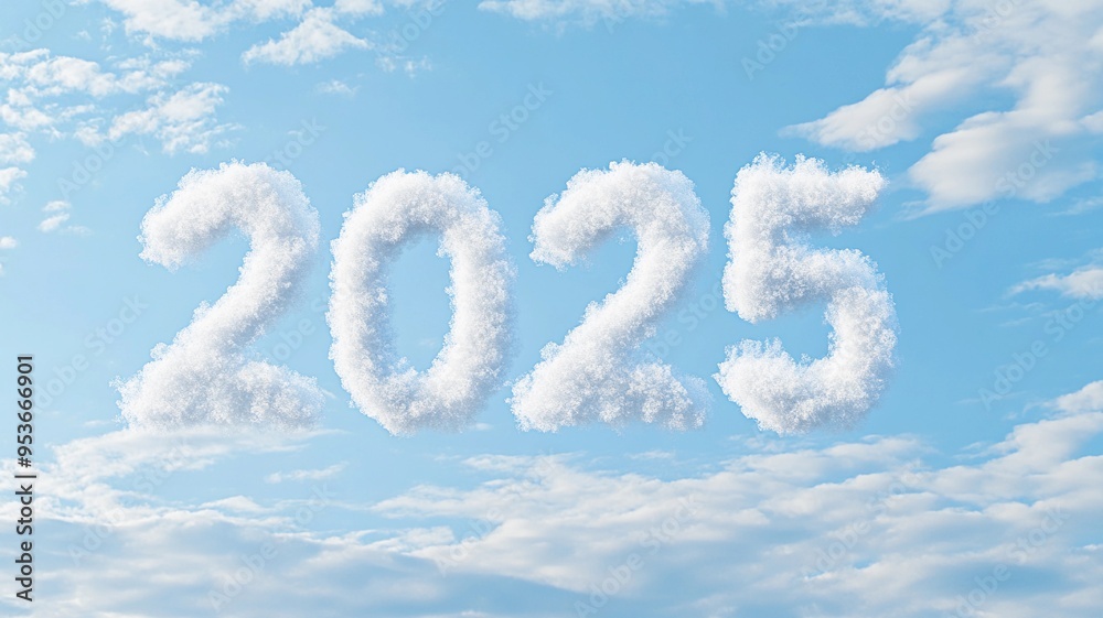 The year 2025 formed with clouds in a bright blue sky, symbolizing new beginnings and the future in a serene and hopeful context. The year 2025 formed with clouds in a bright blue sky, symbolizing new beginnings and the future in a serene and hopeful context.