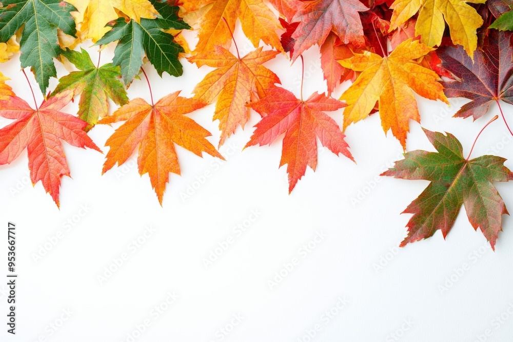 Autumn Maple Leaves Flat Lay White Background created with Generative AI Autumn Maple Leaves Flat Lay White Background created with Generative AI