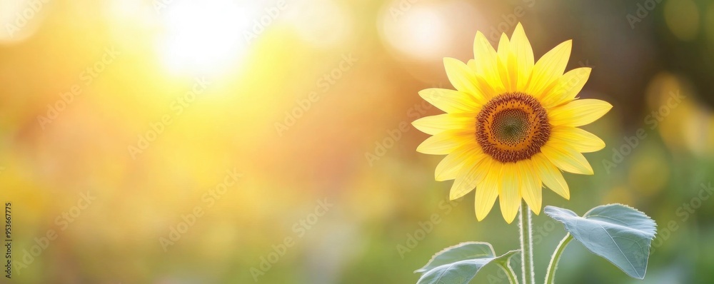 Obraz premium Beautiful sunflower on blur garden with sunlight on background