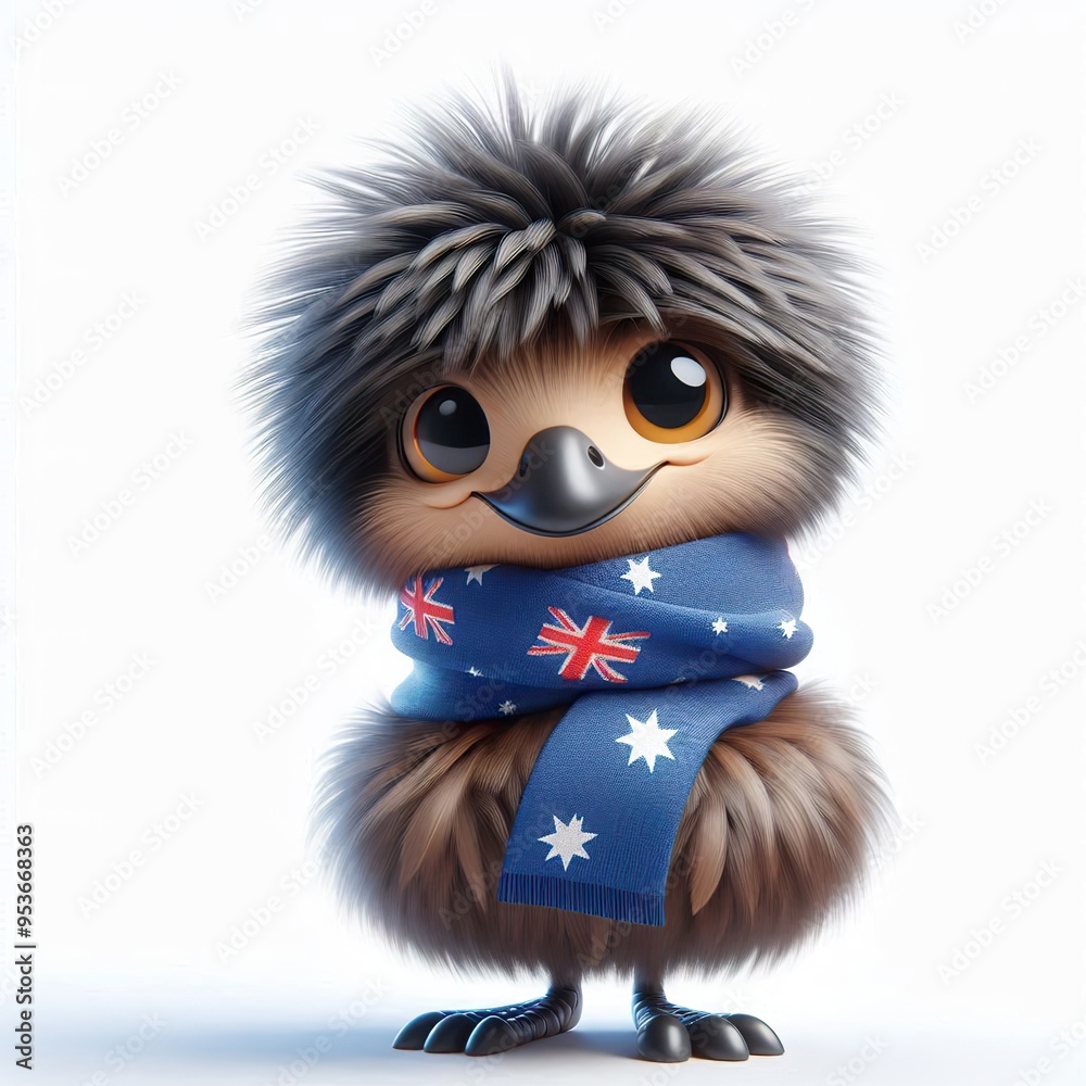 cute 3d fluffy emu ostrich character with Australia style scarf cute 3d fluffy emu ostrich character with Australia style scarf