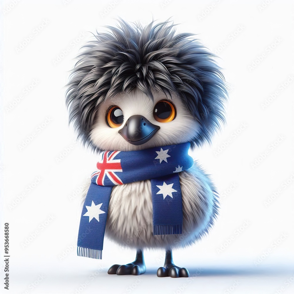 Fototapeta premium cute 3d fluffy emu ostrich character with Australia style scarf