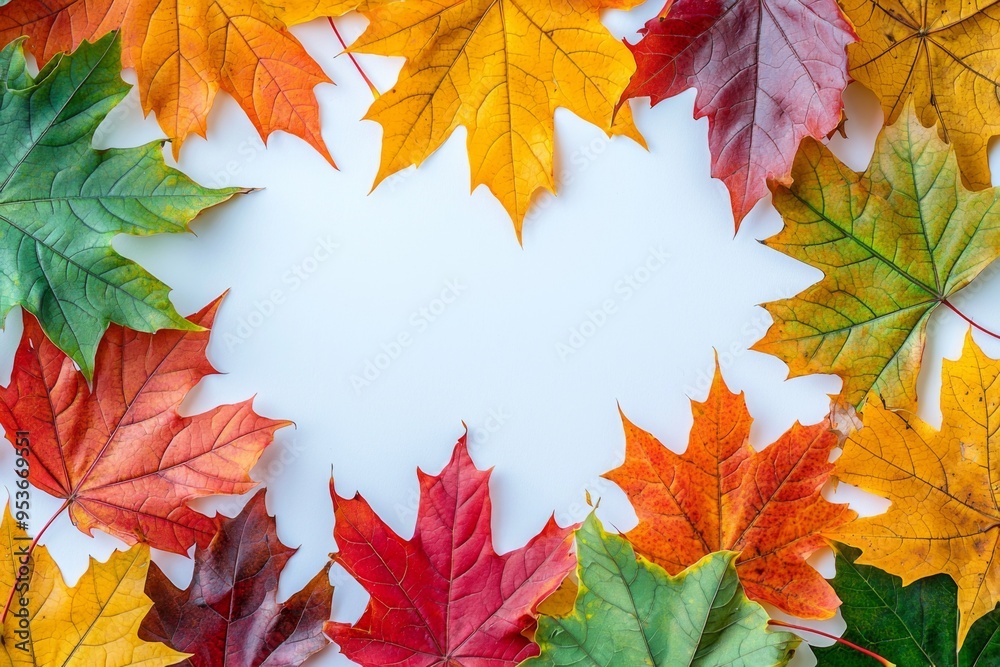 Fototapeta premium Autumn Maple Leaves Flat Lay White Background created with Generative AI