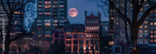 Full Moon Over Cityscape