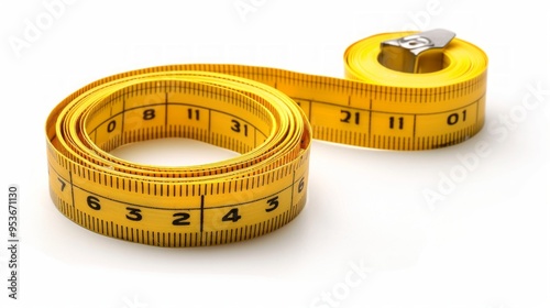 A rolled yellow measuring tape showcasing clear numbers and markings. Perfect for construction, sewing, and home projects. Easy to handle and read for accuracy. AI