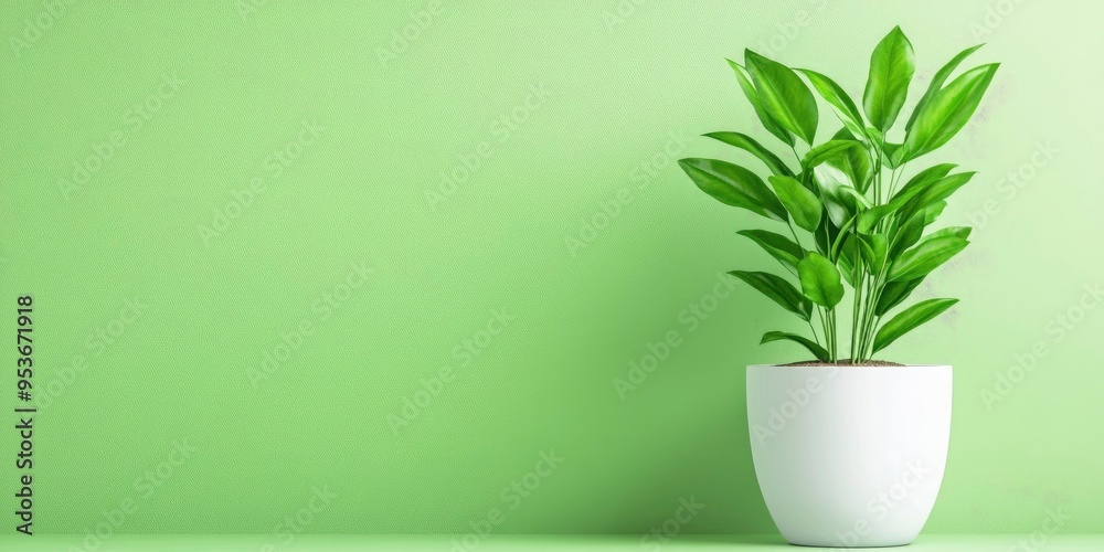 Adorable green plants in a flower pot with a 3D picture of a gardening house concept element Adorable green plants in a flower pot with a 3D picture of a gardening house concept element