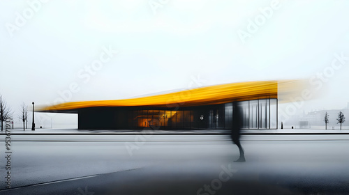 A modern building with a ye...