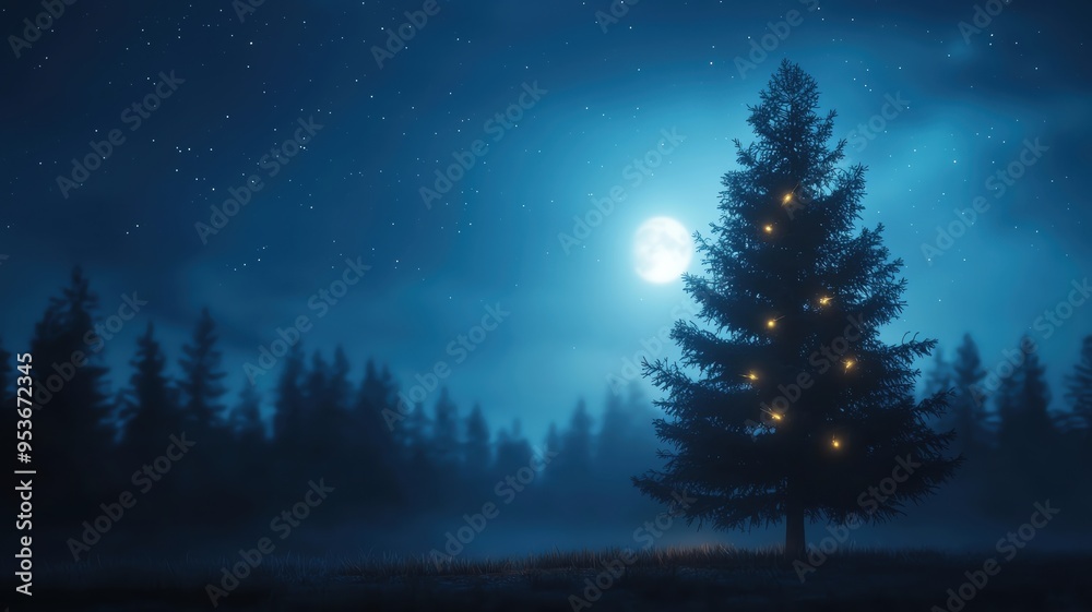 Glowing fireflies surrounding the silhouette of a tree in the stillness of a moonlit forest night, creating a magical scene, Tree, Glowing Glowing fireflies surrounding the silhouette of a tree in the stillness of a moonlit forest night, creating a magical scene, Tree, Glowing