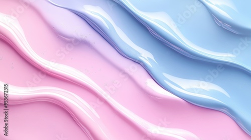 Soft pastel pink and blue waves with smooth, flowing texture, creating a calming and serene abstract background.