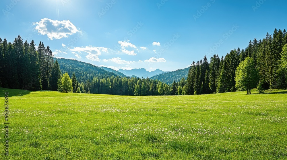 Lush green meadow under clear blue sky Lush green meadow under clear blue sky