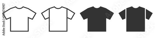Vector icons of plain T-shirts in both outline and filled styles. Perfect for fashion, clothing, and apparel branding designs.