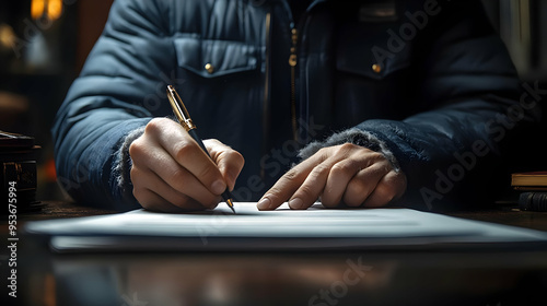 A person's hands signing a ...