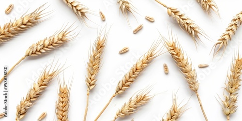 Harvested wheat grains in a silo. Part of agriculture and farming. Straw texture with rural atmosphere.