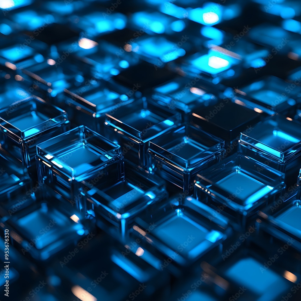 Fototapeta premium Abstract blue geometric pattern of glass cubes.