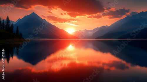 A picturesque sunset over a...