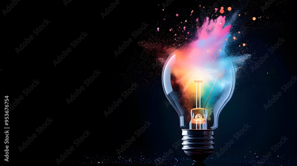 Bright light bulb with splashes of color, symbolizing innovation in marketing. Bright light bulb with splashes of color, symbolizing innovation in marketing.