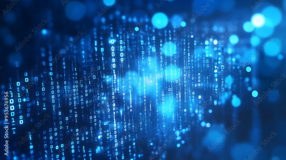 Digital binary code background with a bokeh effect, symbolizing data technology and information exchange in the digital age Digital binary code background with a bokeh effect, symbolizing data technology and information exchange in the digital age
