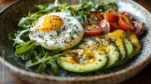 A plate of avocado, tomato,...