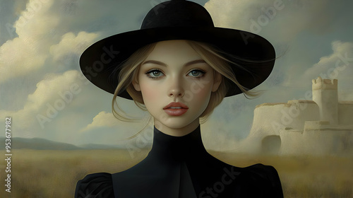A portrait of a woman with ...