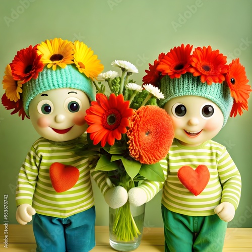 doll and flowers