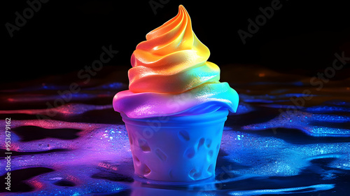 A rainbow ice cream cone si...