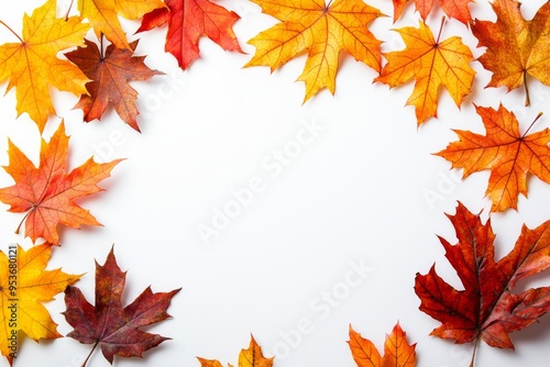 Autumn Maple Leaves Flat Lay White Background created with Generative AI