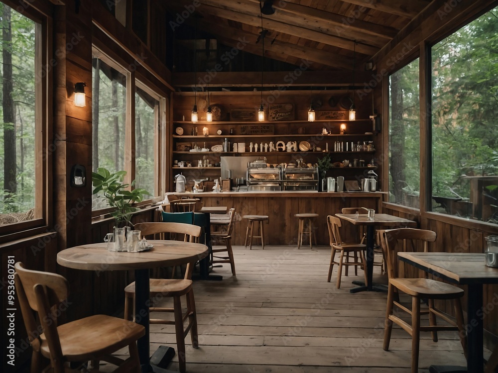 Experience a charming wooden cafe hidden in the forest, perfect for a relaxing visit.