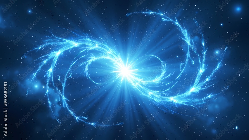 Fototapeta premium Glowing Blue Arcs Swirling Around a Central Core of Energy in a Starry Background