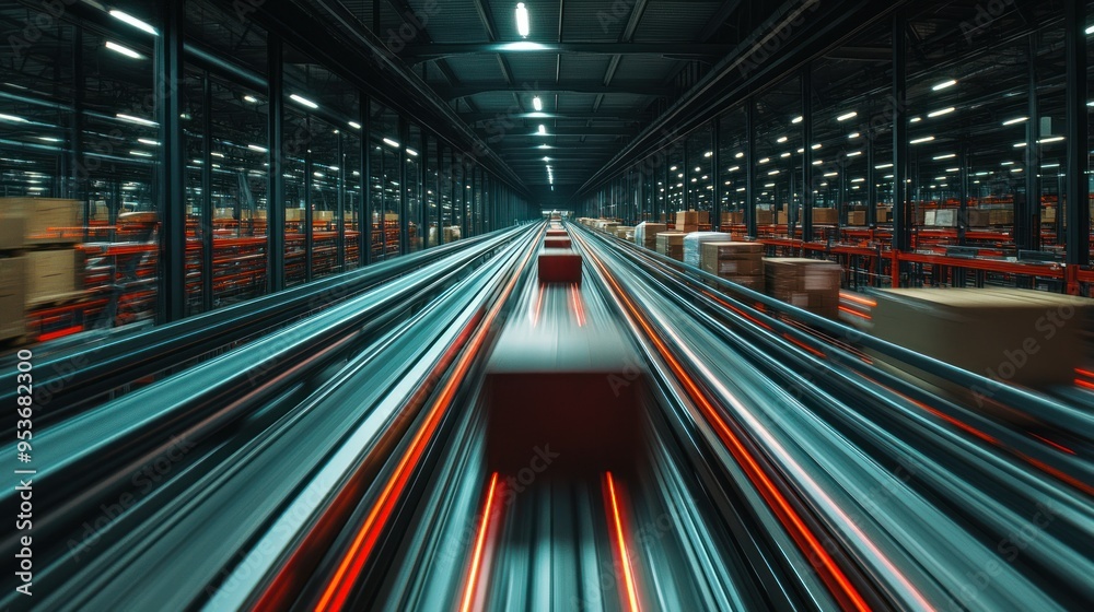 Automated Package Conveyor System with Motion Blur