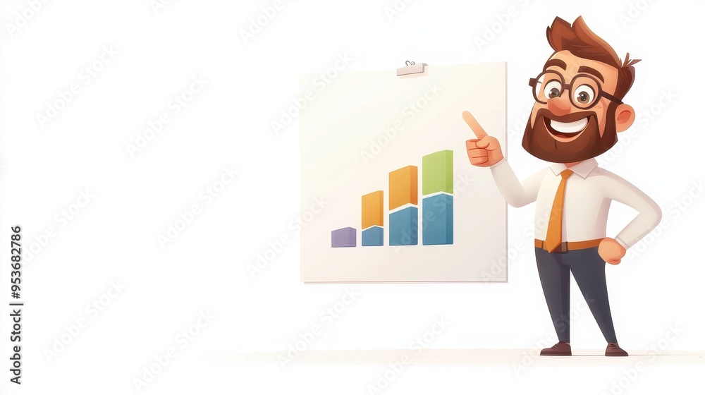 A cheerful businessman presenting a growth chart, symbolizing success and progress. Ideal for business and finance themes. A cheerful businessman presenting a growth chart, symbolizing success and progress. Ideal for business and finance themes.