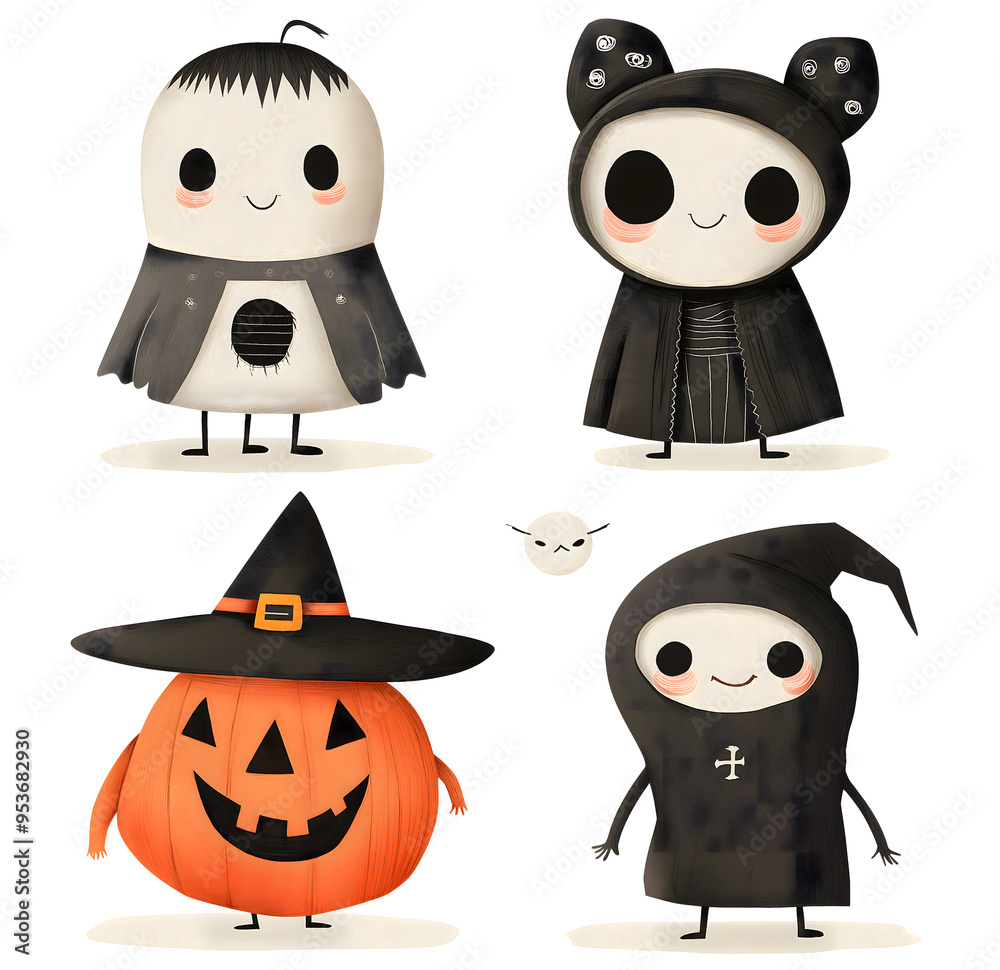 Cute Halloween Pumpkins and Ghosts