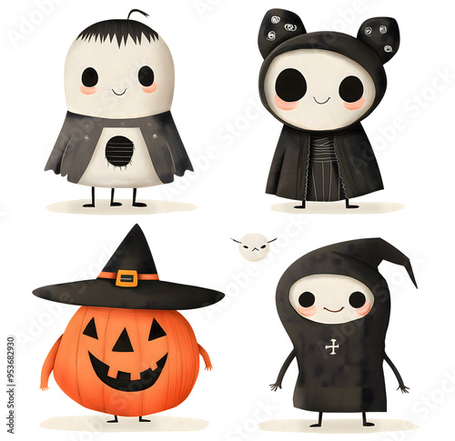 Cute Halloween Pumpkins and Ghosts