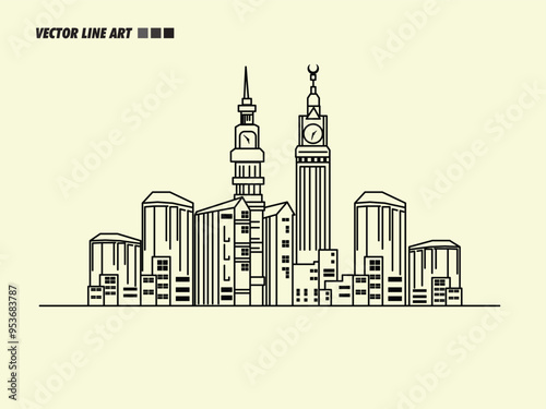 vector landscape lines of makkah buildings