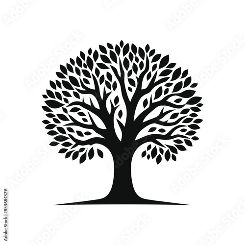 Elegant Oak Tree Silhouette Vector | Black and White Nature Illustration for Design Projects