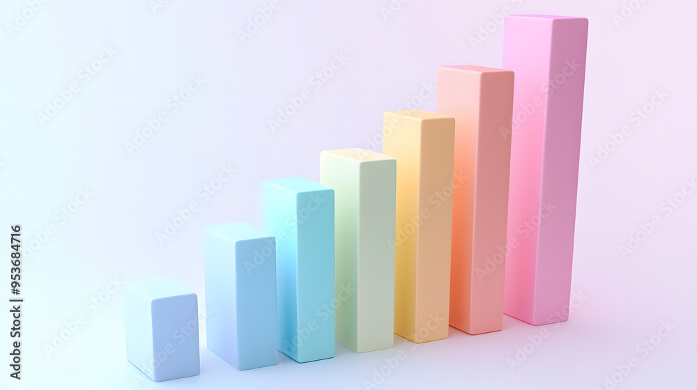 A pastel color 3D financial bar chart rising A pastel color 3D financial bar chart rising