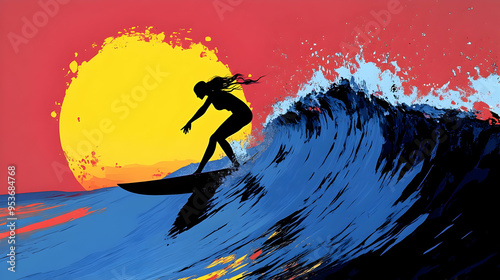 A silhouette of a surfer ri...