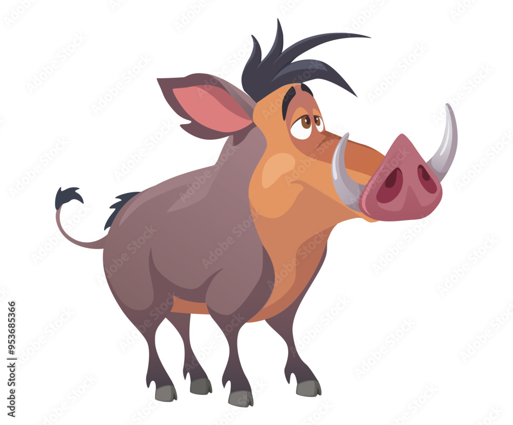 Fotografie A cartoon warthog flat vector illustration isolated on white background A fun an