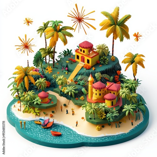 Isometric Illustration of 3d Jamaica with firework in new year icon photo