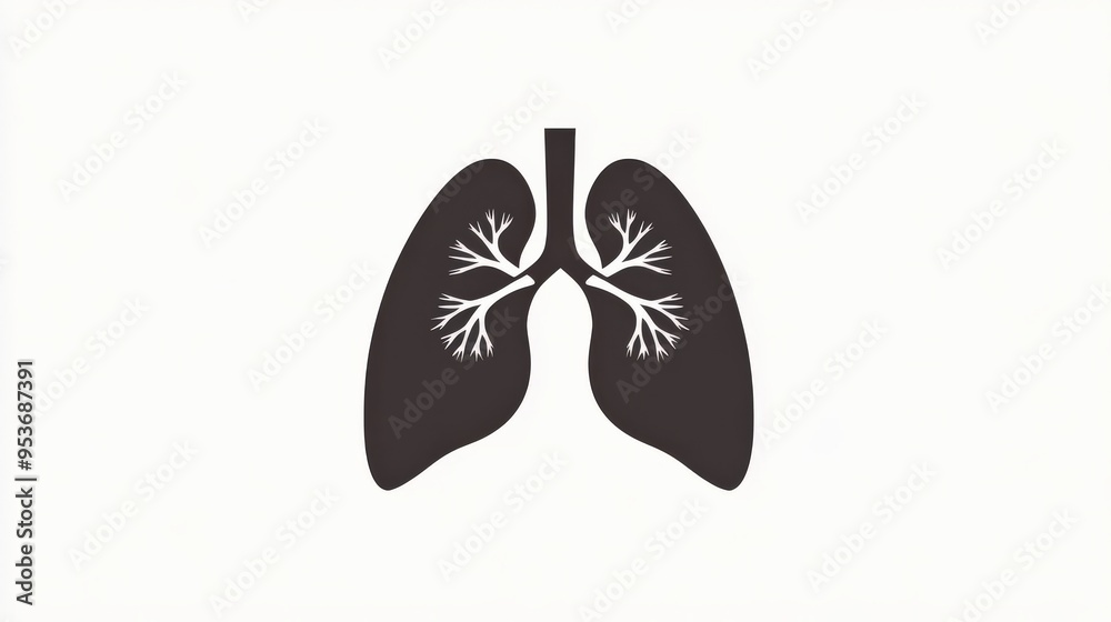 Lung silhouette with clean lines, minimal flat design illustration on white background, copy space for stock photo with minimal concept, No logo, No Trademark, No text Lung silhouette with clean lines, minimal flat design illustration on white background, copy space for stock photo with minimal concept, No logo, No Trademark, No text