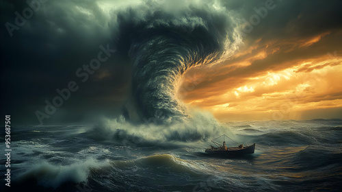A small boat navigates a st...