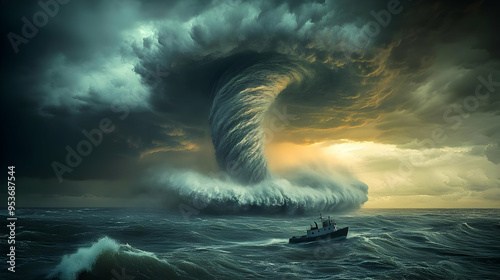 A small boat navigates a st...