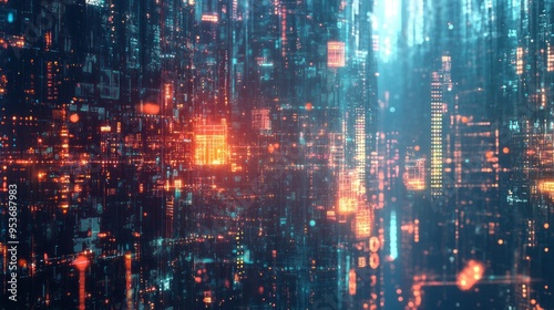 Wallpaper Mural Abstract Digital Cityscape with Glowing Lights and Lines Torontodigital.ca