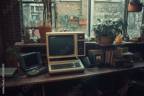 Wallpaper Mural Vintage style room atmosphere with retro technology. both computers and old telephone Torontodigital.ca