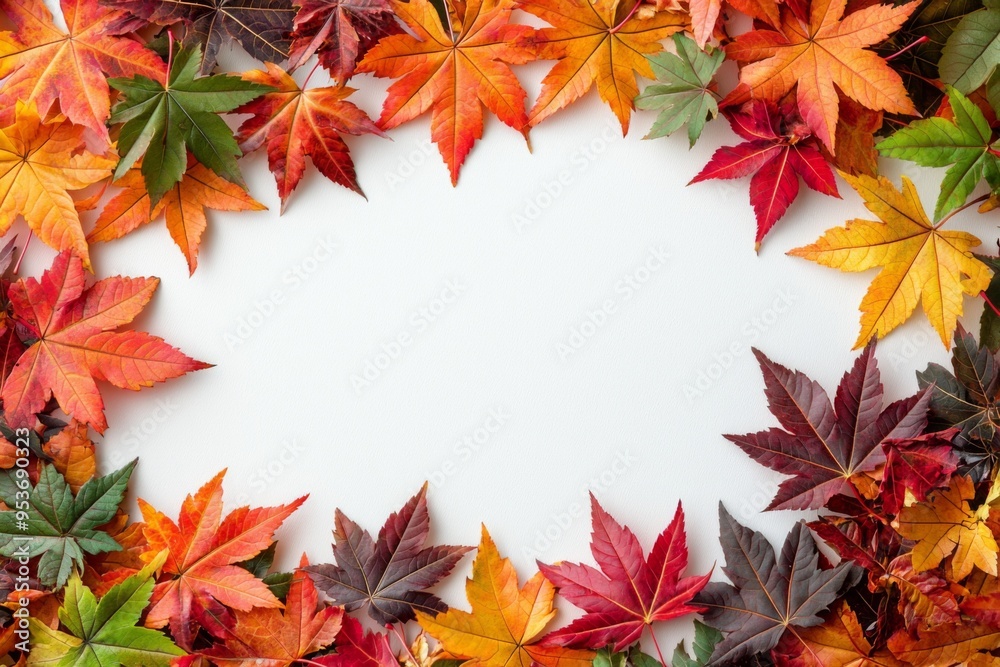 Autumn Maple Leaves Flat Lay White Background created with Generative AI Autumn Maple Leaves Flat Lay White Background created with Generative AI