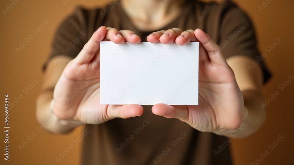 A person holding a blank white card in both hands A person holding a blank white card in both hands