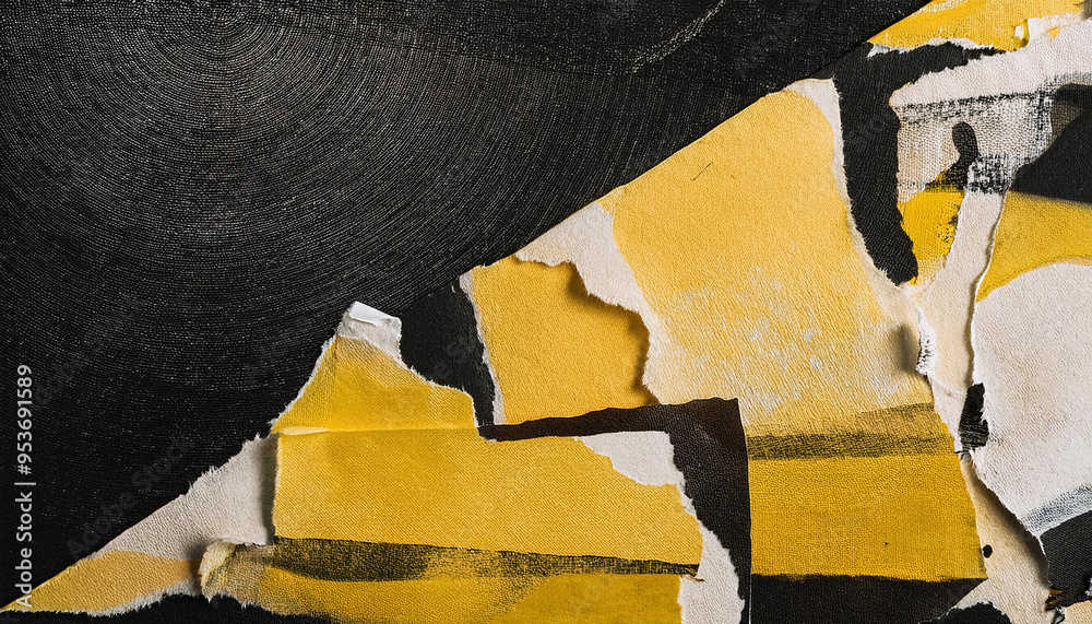 Fototapeta premium Vintage black and yellow collage background. Grunge art. Abstract textures and shapes.