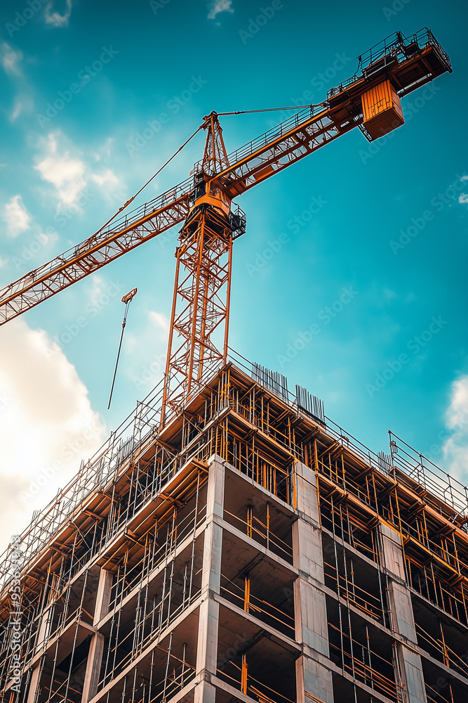modern building construction site Crane lifting construction equipment