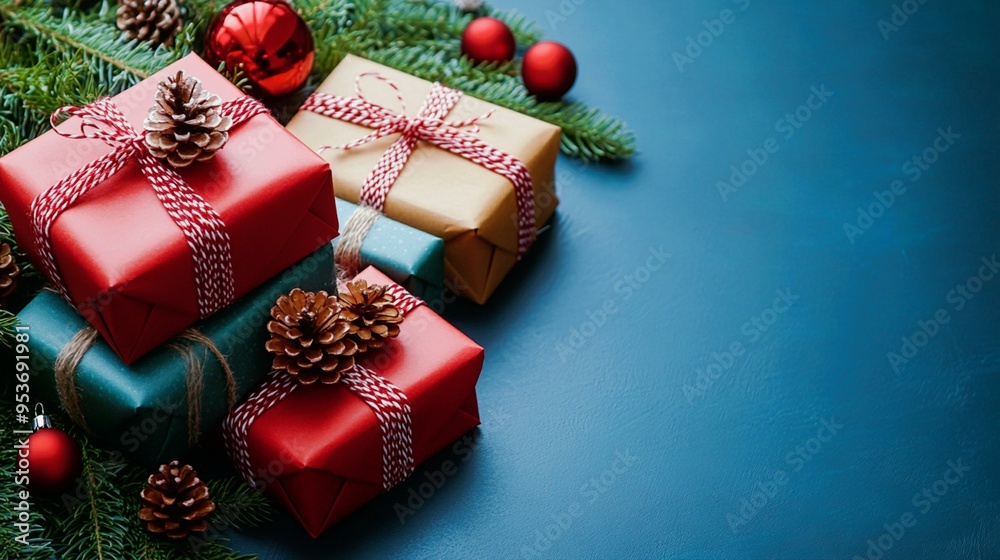 Boxing Day stack of colorful gift boxes and festive decorations, celebration of Christmas, New Year and Happy Birthday Boxing Day stack of colorful gift boxes and festive decorations, celebration of Christmas, New Year and Happy Birthday