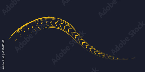 Tire trace track. Abstract wheels braking distances, tread silhouettes brushes. Isolated car or motorcycles vector trails.