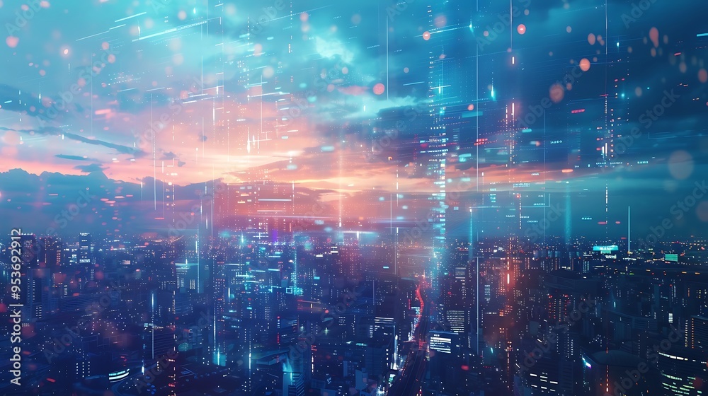 Obraz premium Cyberpunk Cityscape with Futuristic Glow